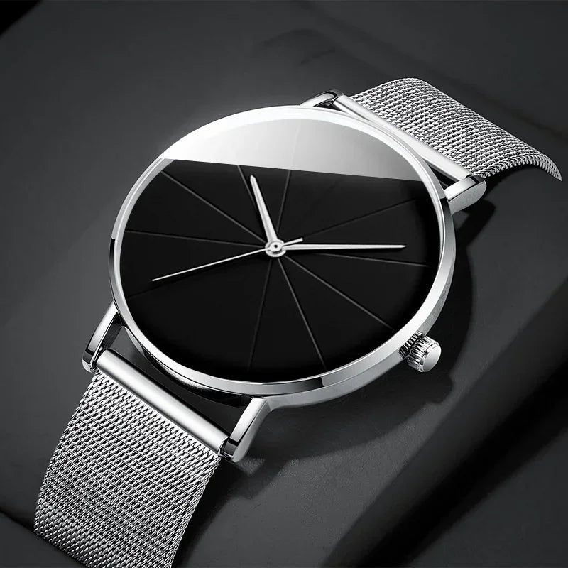 Men’s Minimalist Ultra-Thin Quartz Watch – Stainless Steel Mesh Band Business Fashion Wristwatch