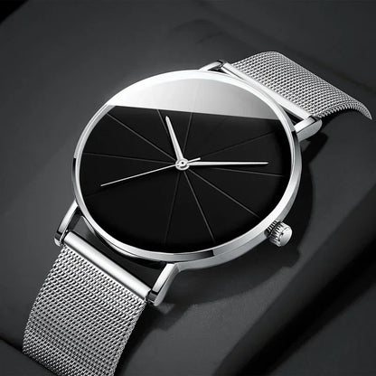 Men’s Minimalist Ultra-Thin Quartz Watch – Stainless Steel Mesh Band Business Fashion Wristwatch