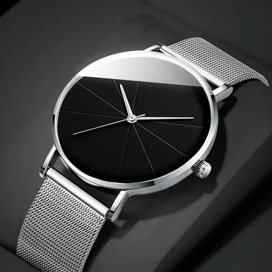 Men’s Minimalist Ultra-Thin Quartz Watch – Stainless Steel Mesh Band Business Fashion Wristwatch