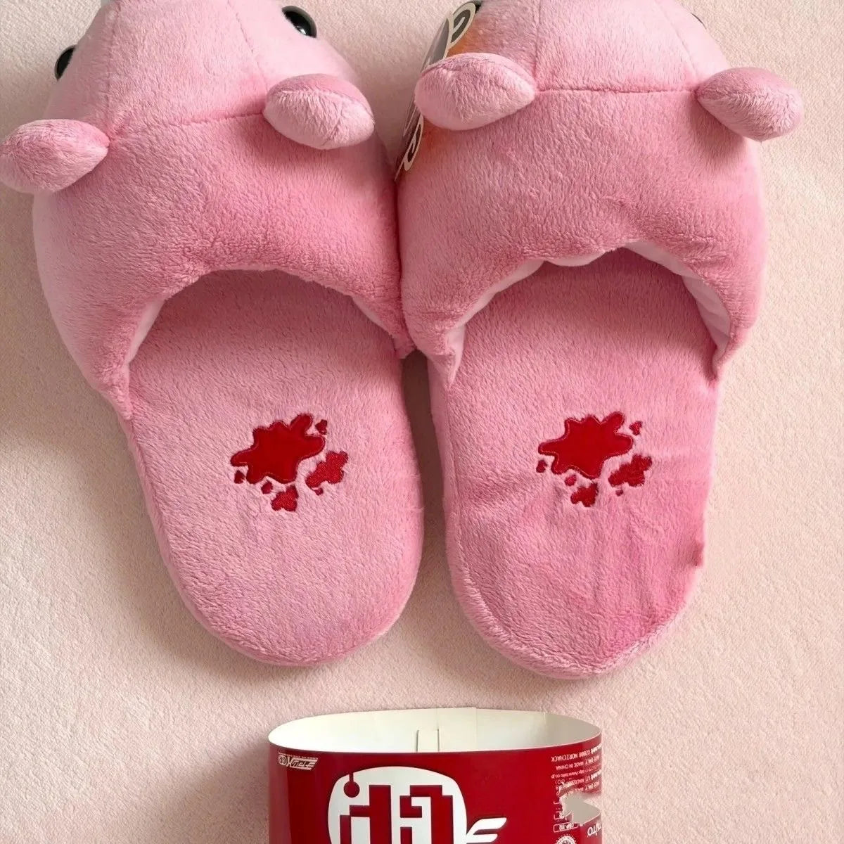 Cute Pink Bear Plush Slippers - 28cm Soft Cartoon Indoor House Slippers