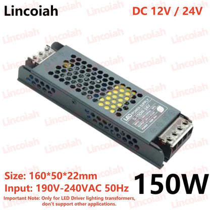 LED Power Supply Adapter - DC 12V 24V Transformer Driver for 60W-400W Lighting Systems
