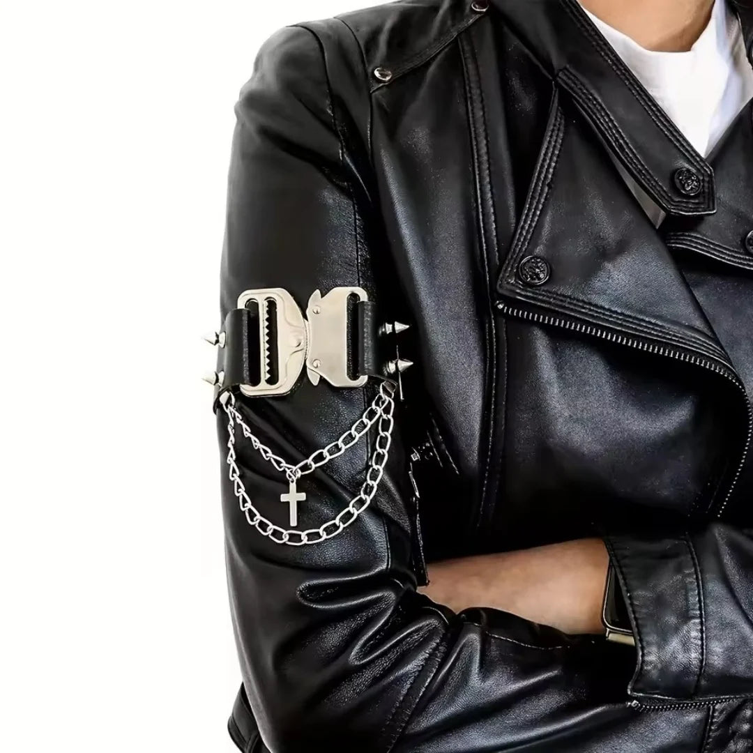 Gothic Faux Leather Arm Cuff - Men's Hip Hop Belt with Decorative Tassels for Halloween, Christmas & Party Wear