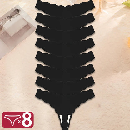 8Pcs Women’s Seamless G-String Panties - Ice Silk Elastic Thong Underwear Set for Comfort & Everyday Wear