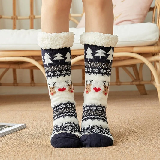 Winter Plush Women’s Non-Slip Floor Socks – Fuzzy Soft Penguin, Deer, Elk & Bear Slippers, Cozy Christmas Gift