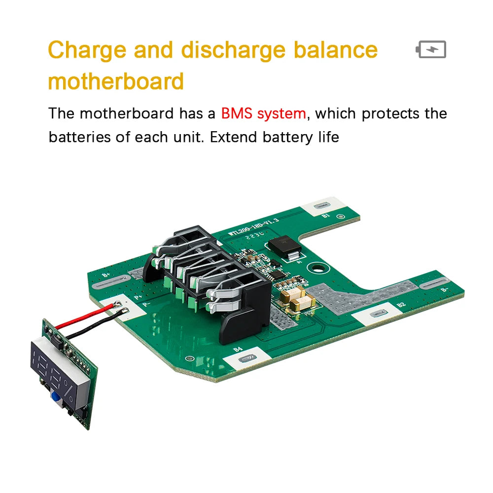 DCB200 9.0Ah Battery Case for DEWALT 18V 20V DIY, DCB184 Shell Box with BMS PCB Board, Charging Protection, LED Digital Indicator