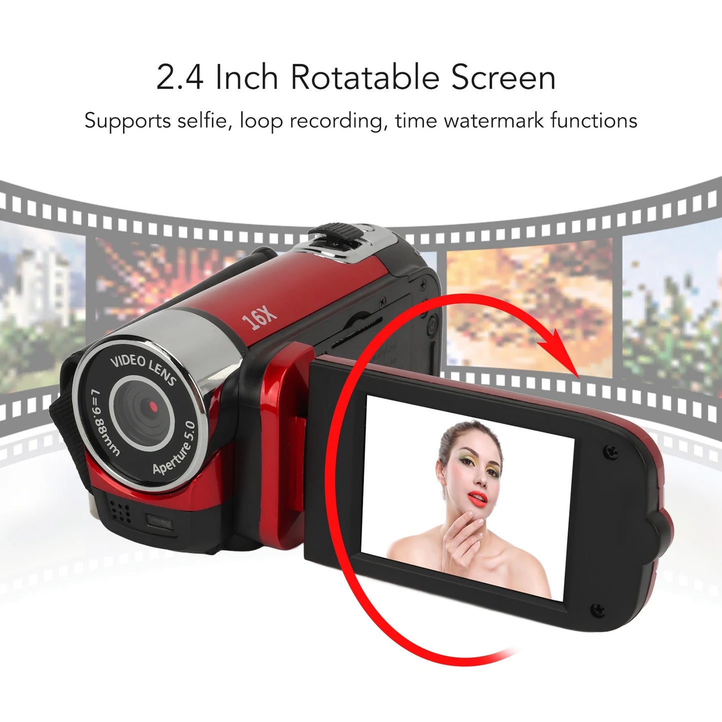 D90 1080P 16MP Digital Camera – 2.4" Rotatable Screen, 16X Zoom, HD Video Recorder with Fill Light