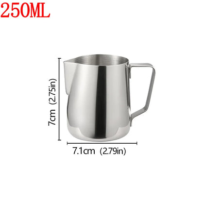 Stainless Steel Milk Frother Jug — Latte Pitcher with Measurement for Coffee & Espresso Barista Tools