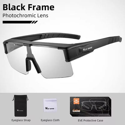 WEST BIKING Large Frame Cycling Glasses — Polarized Photochromic Sunglasses Fit Over Myopic Goggles