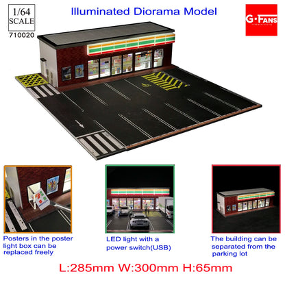 GFans 1:64 Scale Diorama Car Garage Model – LED Lighted Parking Lot DIY City Set for Collection & Display Gifts