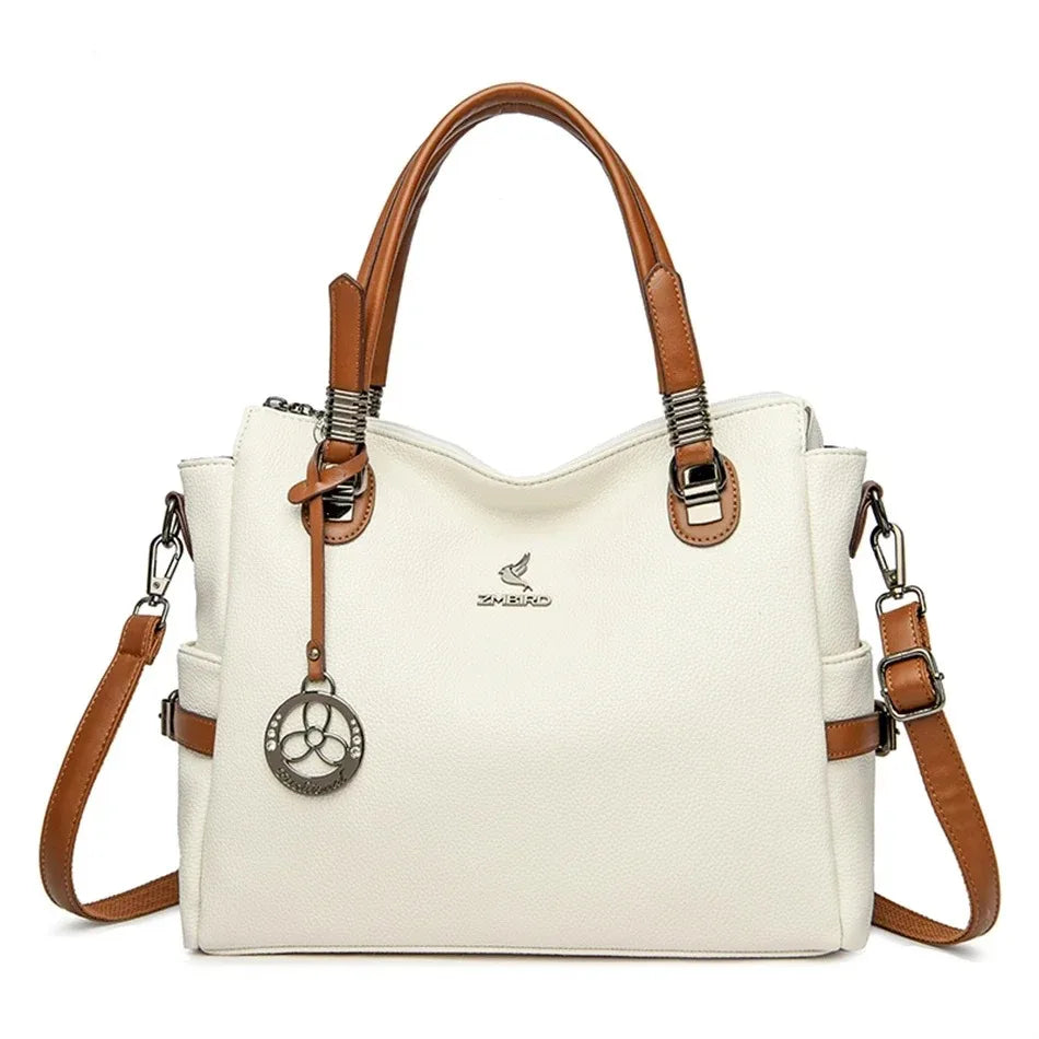 Women’s Soft Leather Luxury Handbag – Designer 3-Layer Large Capacity Shoulder & Crossbody Tote Bag