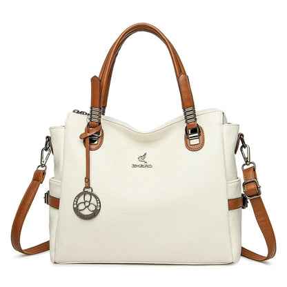 Women’s Soft Leather Luxury Handbag – Designer 3-Layer Large Capacity Shoulder & Crossbody Tote Bag