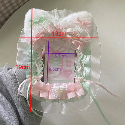 Kawaii Plush Photocard Holder - Lolita Lace Ribbon Idol Photo Display Case