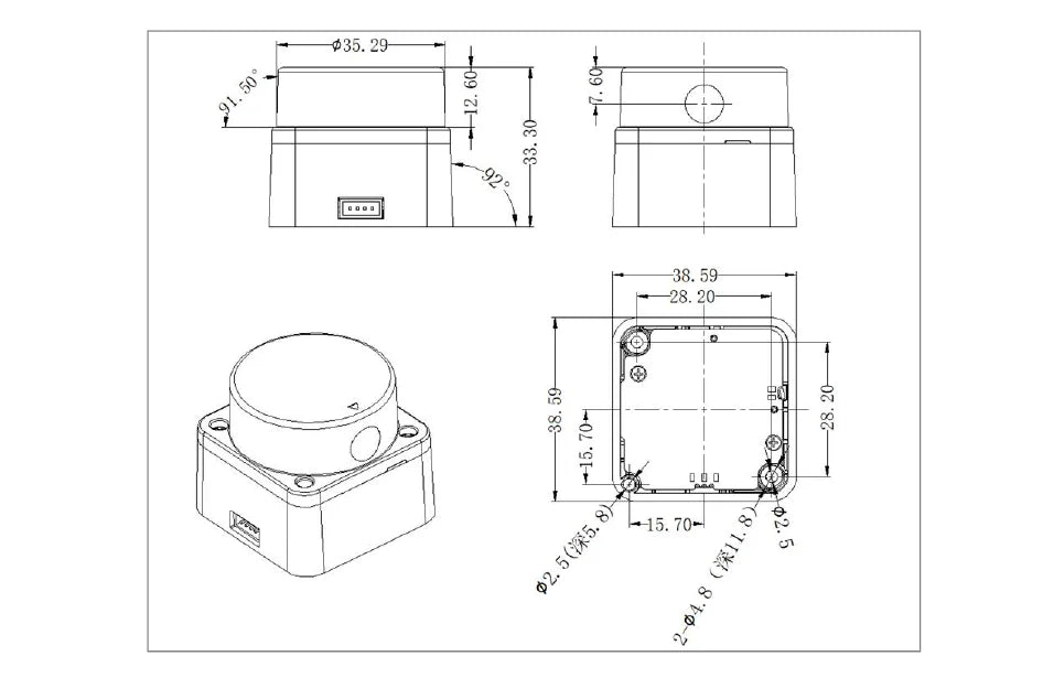 LDROBOT D500 360° Lidar Scanner — TOF Laser Radar 30000Lux, ROS1/ROS2 Compatible, Indoor & Outdoor Replacement for D300 Kit