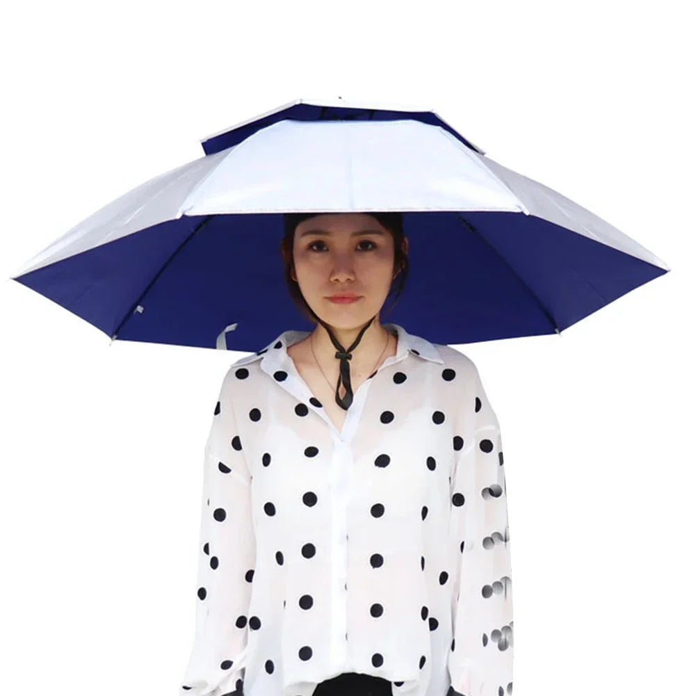 Foldable Outdoor Umbrella Hat – Double Layer Sun Cap for Fishing, Camping & Beach, Unisex Headwear