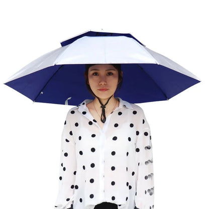Foldable Outdoor Umbrella Hat – Double Layer Sun Cap for Fishing, Camping & Beach, Unisex Headwear