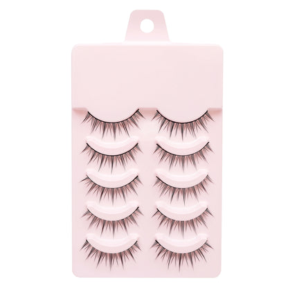 Manga Lashes 5 Pairs – Anime Cosplay Faux Mink Short Full Strip Lashes, Korean Natural Look, Clear Band Soft Eyelash Extensions