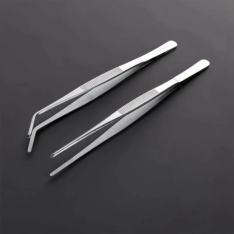 Professional Stainless Steel Kitchen Tweezers 2-Piece Set - Precision Cooking, Grilling & Seafood Clamps
