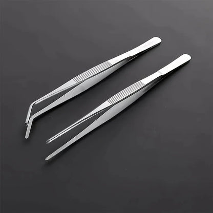 Professional Stainless Steel Kitchen Tweezers 2-Piece Set - Precision Cooking, Grilling & Seafood Clamps