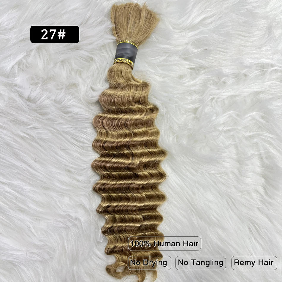 Pre-Colored Brazilian Deep Wave Bulk Human Hair - No Weft, Remy Hair Extensions, 14-28 Inch for Crochet Braids