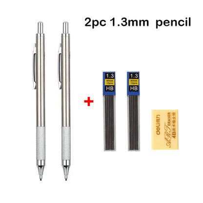 Full Metal Mechanical Pencil Set - 0.3–2.0mm Automatic Drawing Pencils with Leads for Art, School, and Office Use