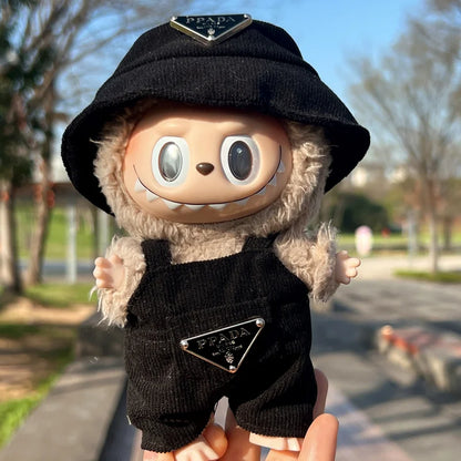 New Corduroy Doll Clothing Set for 17cm Labubu – Hat, Clothes & Shoes | DIY Accessories & Party Toy Gifts
