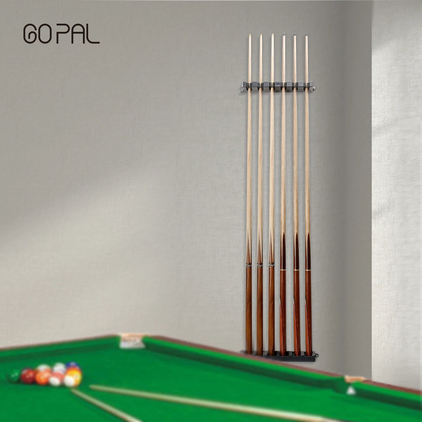 Go Pal Cue Holder Rack - Durable Hardwood Wall Mount Billiard Stick Storage Organizer for Pool Cues