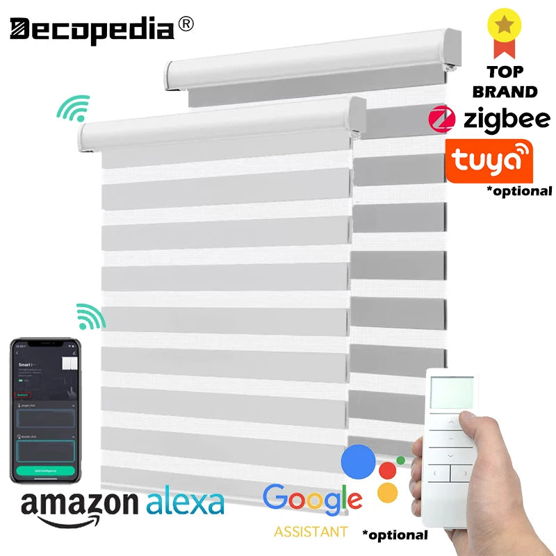 Decopedia Custom Made Zebra Blinds – Motorized Roller Blackout Day & Night Window Blinds for Sliding Doors