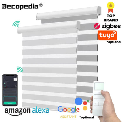 Decopedia Custom Made Zebra Blinds – Motorized Roller Blackout Day & Night Window Blinds for Sliding Doors
