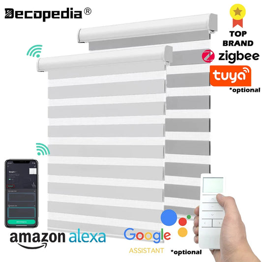Decopedia Custom Made Zebra Blinds – Motorized Roller Blackout Day & Night Window Blinds for Sliding Doors