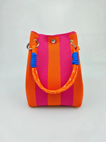 Colorful Stripe Bucket Handbag with Large Capacity, Rope Knot Design, Travel & Everyday Bag
