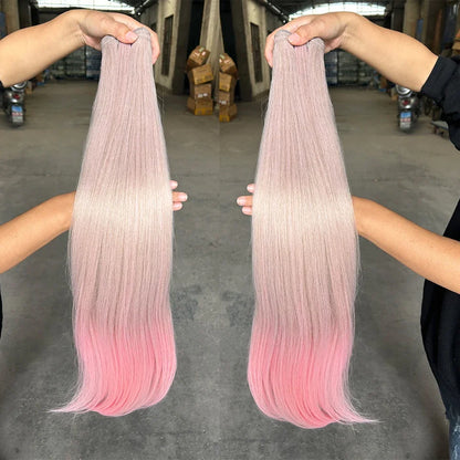 26" Ombre Straight Synthetic Hair Extensions – Smooth Weaving, Full Blue Hair Bundles from Root to End