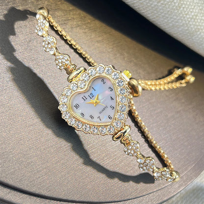 Women's Heart Ribbon Diamond Flower Watch - Fashion Adjustable Bracelet Wristwatch with Elegant Design