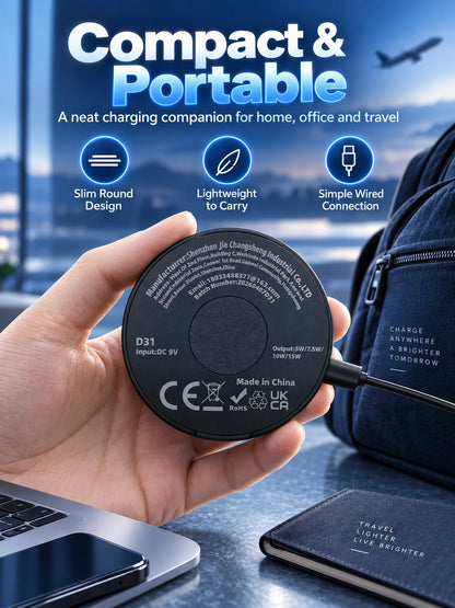 15W Magnetic Wireless Charger with Stand - Foldable Fast-Charging Dock for Smartphones and Wireless Earbuds