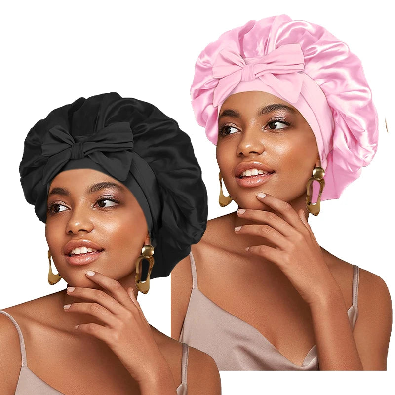 New Satin Sleeping Hat for Women – Stretchy Tie Band, Adjustable Night Shower Cap, Hair Head Cover Bonnet Turban