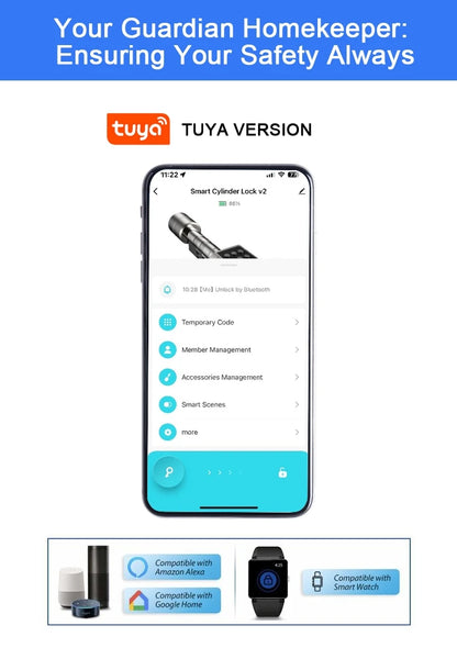 Tuya App Fingerprint Cylinder Smart Door Lock – Electronic Keypad, Key Card & Remote Control for Home & Apartment