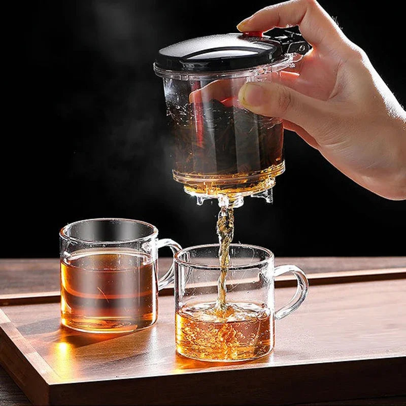 Heat-Resistant Glass Teapot with One-Click Filter – Tea & Coffee Pot, Tea Water Separation, Home Teaware Set