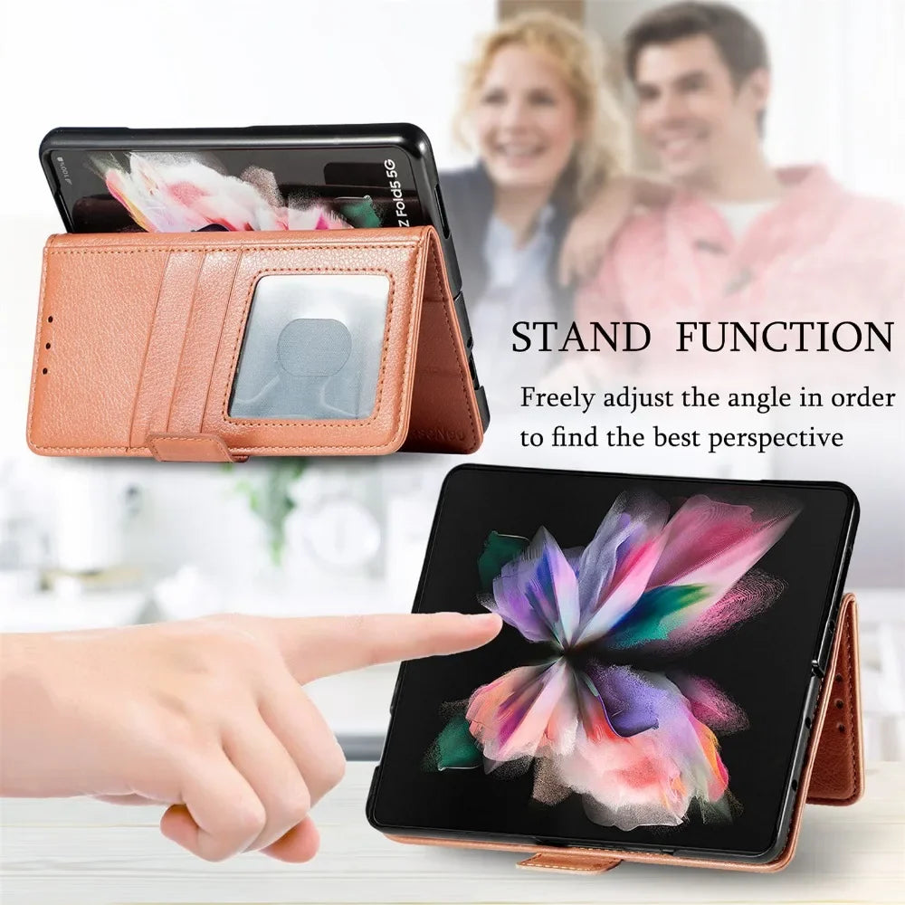 PU Leather Card Holder Case with Pen Slot for Samsung Galaxy Z Fold 6/5/4/3 – Slim Back Cover (No Pen)