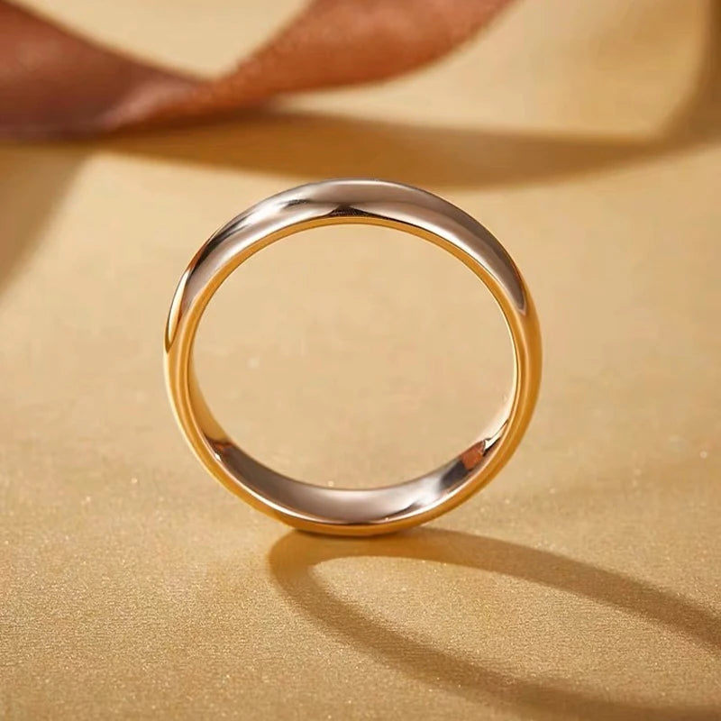 Non-Fading Fine 4mm Round 18K Gold Ring - Simple Wedding Band for Women & Men, Lover's Couple's Gift Jewelry