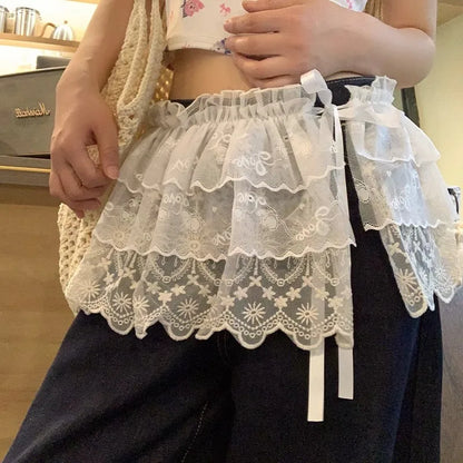 Y2K Lace Mini Skirt -  High Waist Ruffled Pleated Layered Streetwear