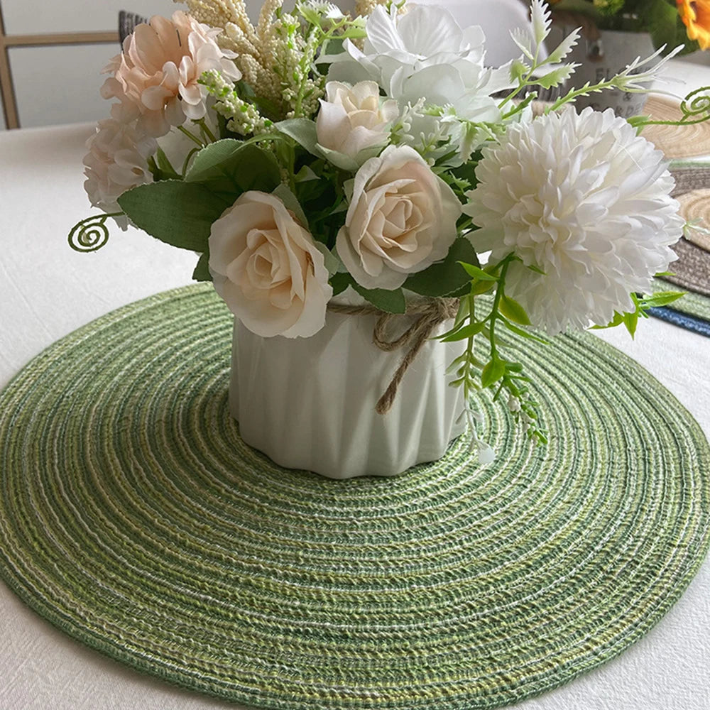 4pcs Round Woven Ramie Table Mats – Non-Slip Placemats for Dining, Bowls, Cups, and Kitchen Use