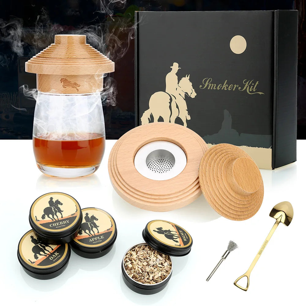 Cocktail Smoker Kit – Whiskey Smoking Set with 4 Wood Chips, Old Fashioned Drinks Accessories
