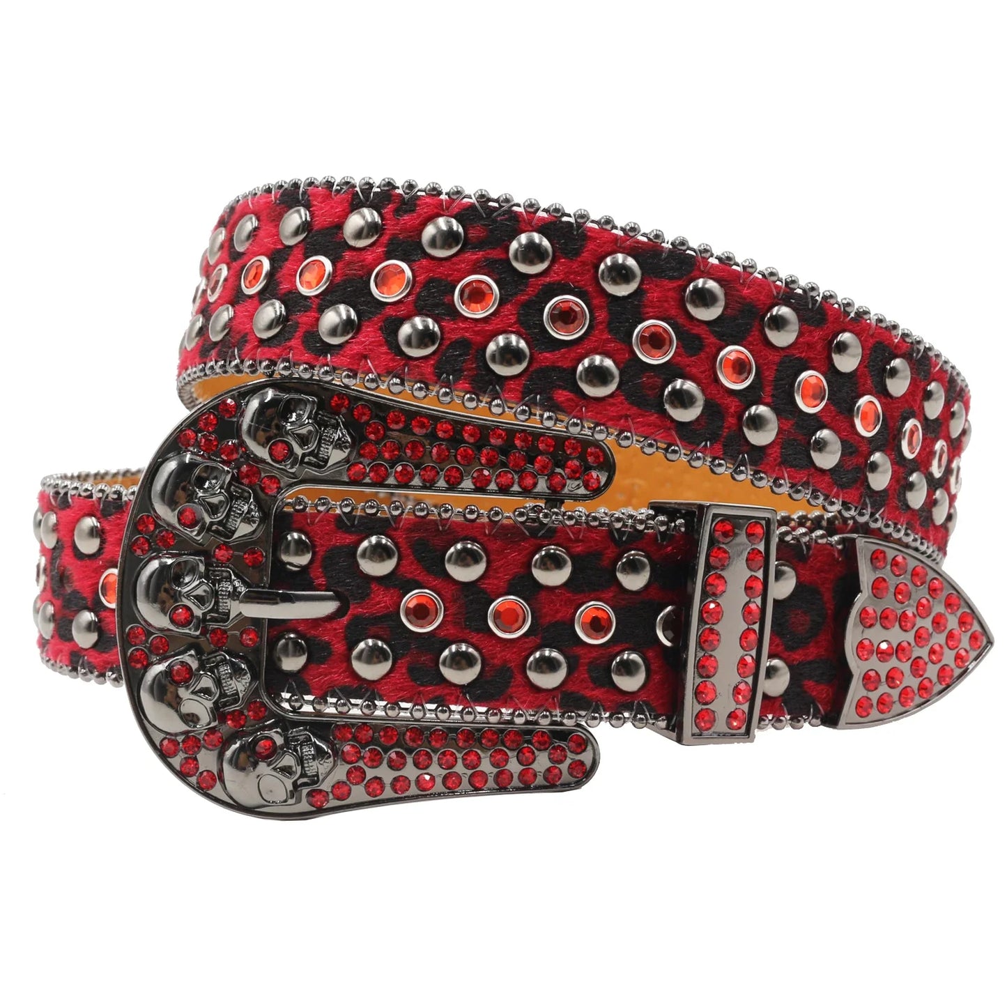 Women’s Rhinestone Skull Leather Belt – Luxury Designer Studded Strap for Jeans, White & Black