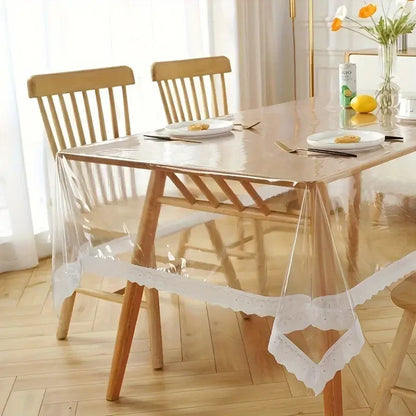 Transparent Plastic Tablecloth – Thin Oil-Proof Wipeable Table Cover for Dining, Parties & Camping (Odorless)