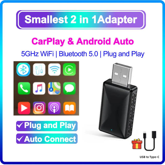 2024 Mini Apple CarPlay Wireless Adapter – Bluetooth and WiFi Dongle for Fast, Plug and Play Connection in OEM Wired CarPlay Vehicles