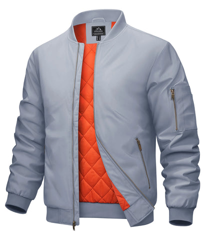 MAGCOMSEN Men’s Aviator Bomber Jacket - Warm Windproof Fall & Winter Casual Coat with Orange Lining