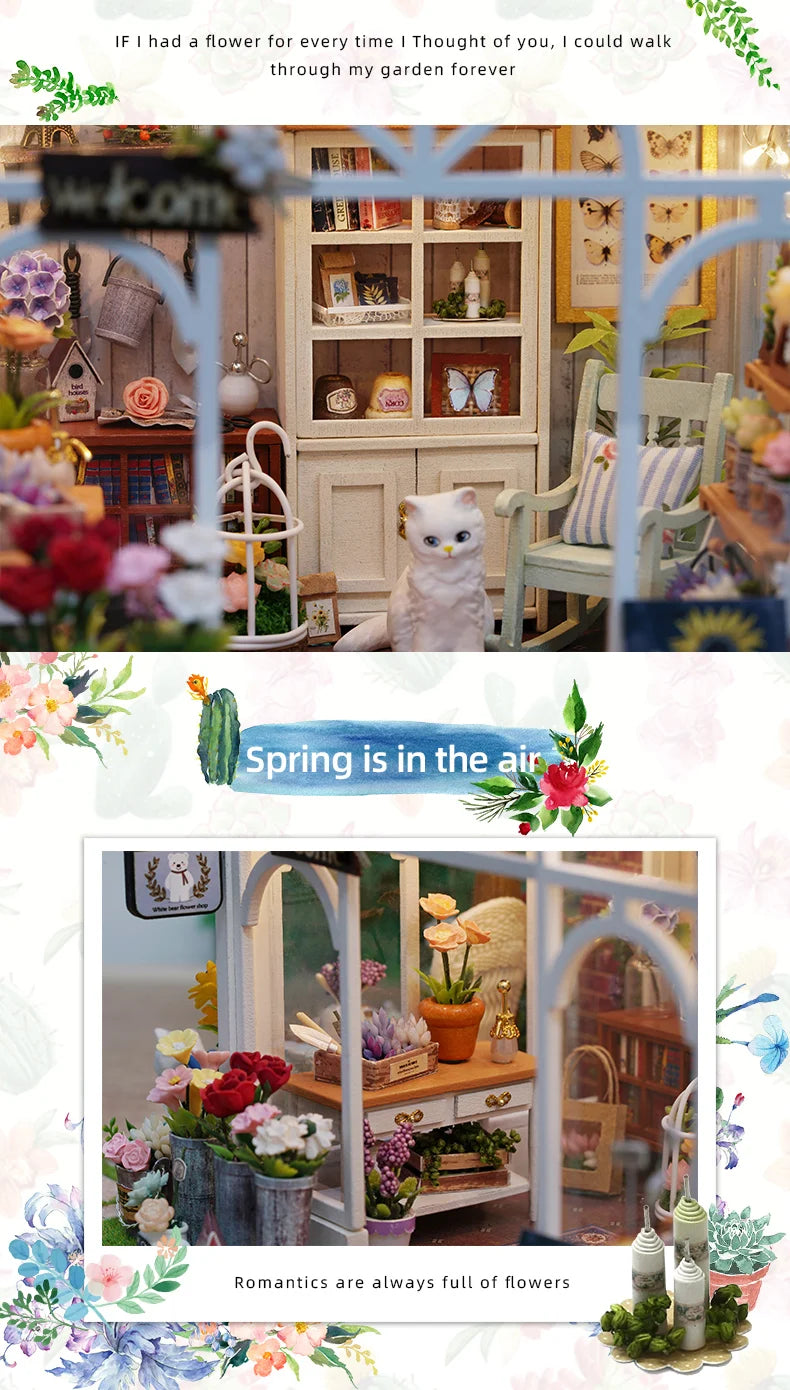 DIY Wooden Sunshine Greenhouse Cottage – Miniature Dollhouse Kit with Furniture for Friends' Gifts