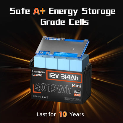 Humsienk 12V 314Ah LiFePO4 Battery - 4019Wh Deep Cycle Power with 200A BMS for RV, Camper, Cabin & Solar Energy Storage