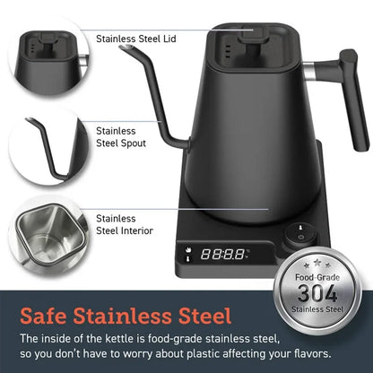 1200W Gooseneck Electric Kettle with Temperature Control - Coffee & Tea Brewing Pot (110V/220V)
