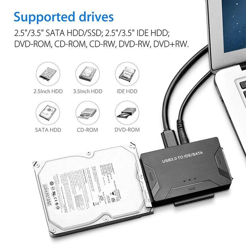 USB 3.0 to SATA IDE Adapter Cable – 3-in-1 Converter for 3.5/2.5 inch HDD/SSD, CD/DVD ROM, CD-RW