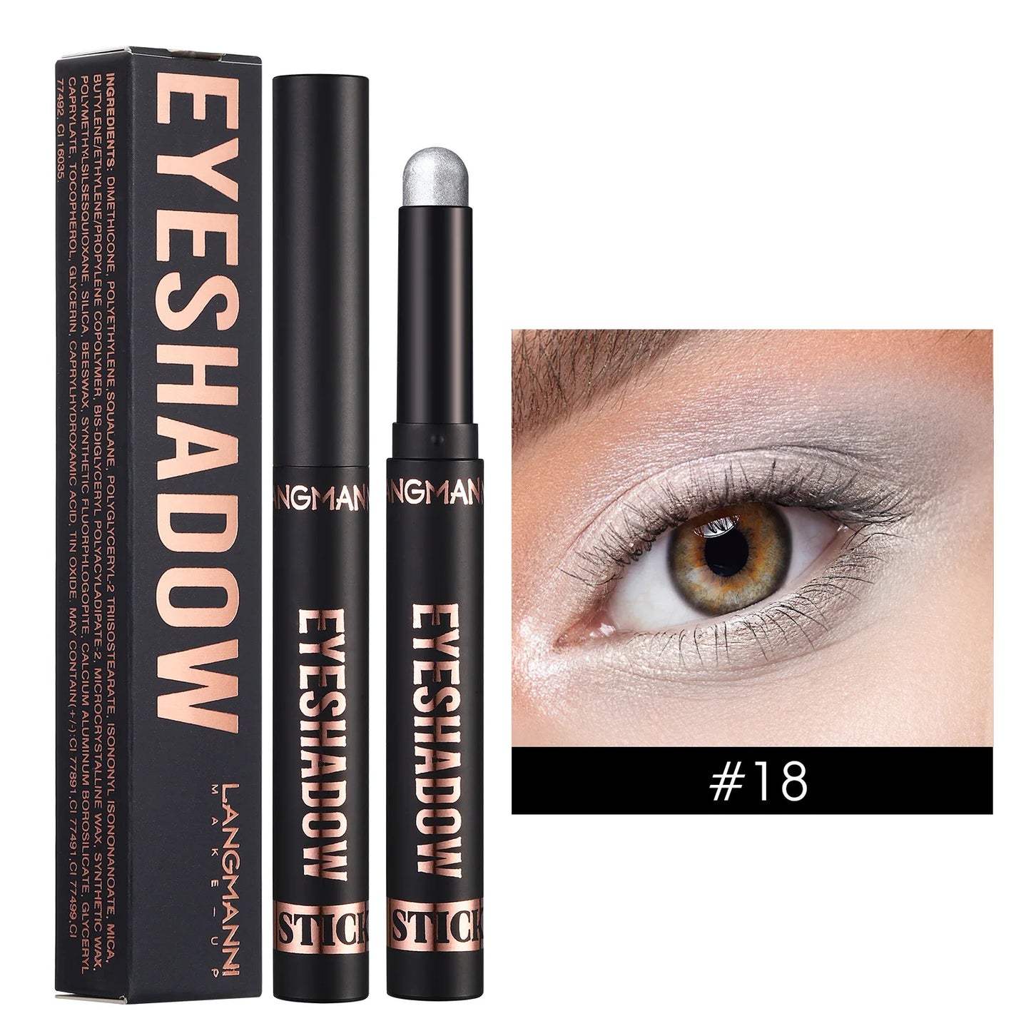 LANGMANNI 16-Color Pearl Waterproof Eyeshadow Stick – Long-Lasting Color & Face Highlight